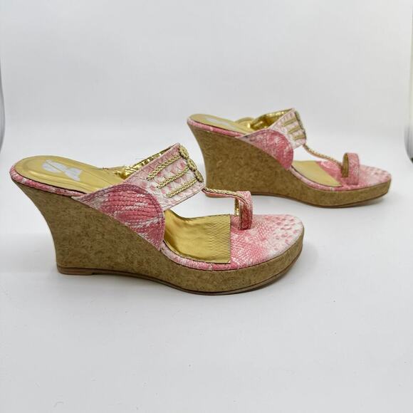 GOSSIP Pink/Gold Indian Kolhapuri Chappal Platform Wedges - Picture 2 of 8